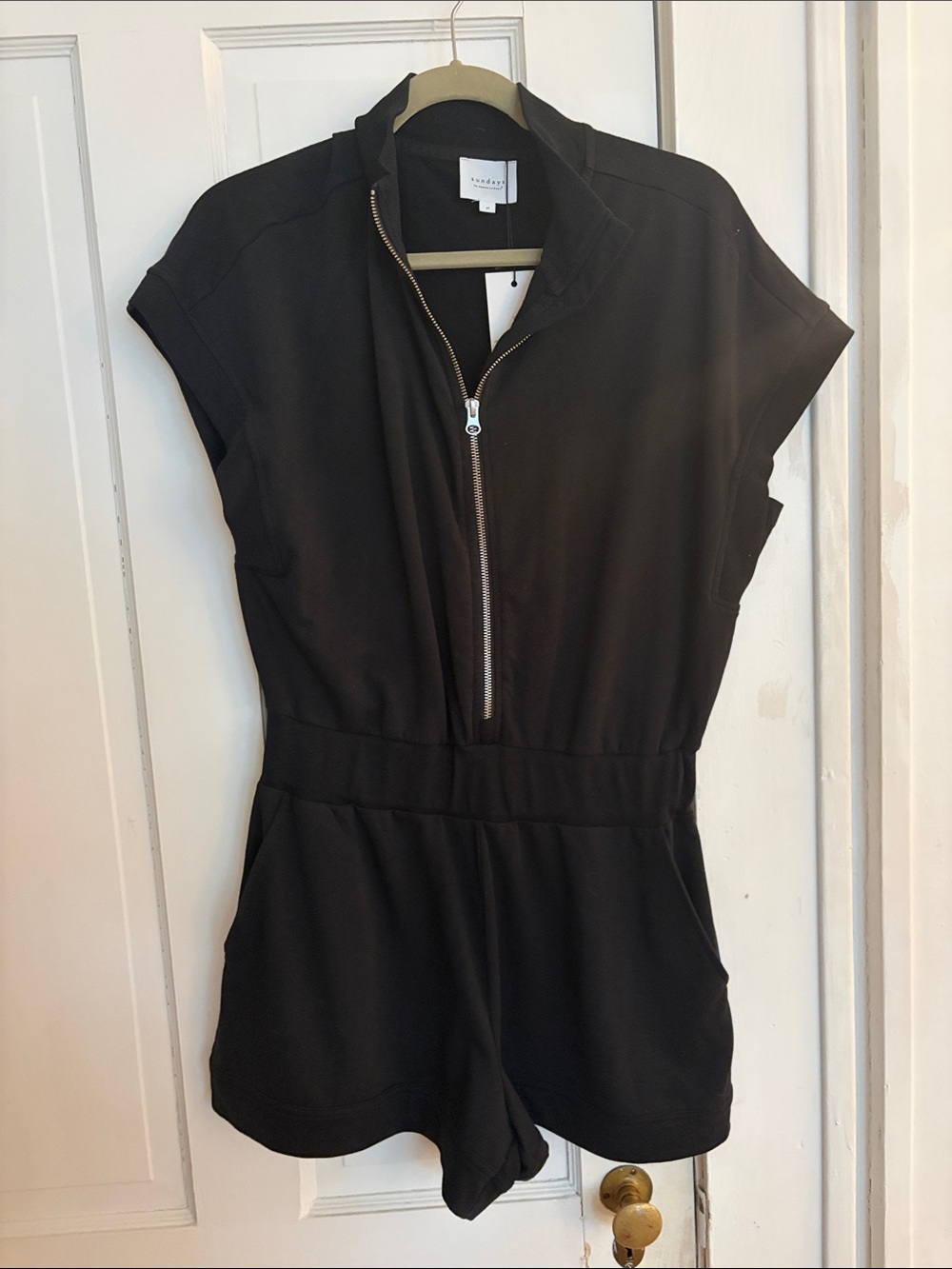 Sundays Black Zip Short Sleeve Romper